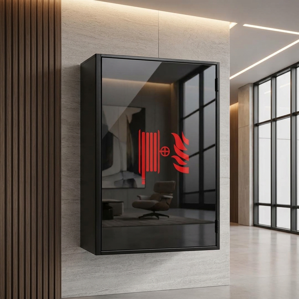 Dekoratif Siyah Cam Kapaklı Prestij Yangın Dolabı